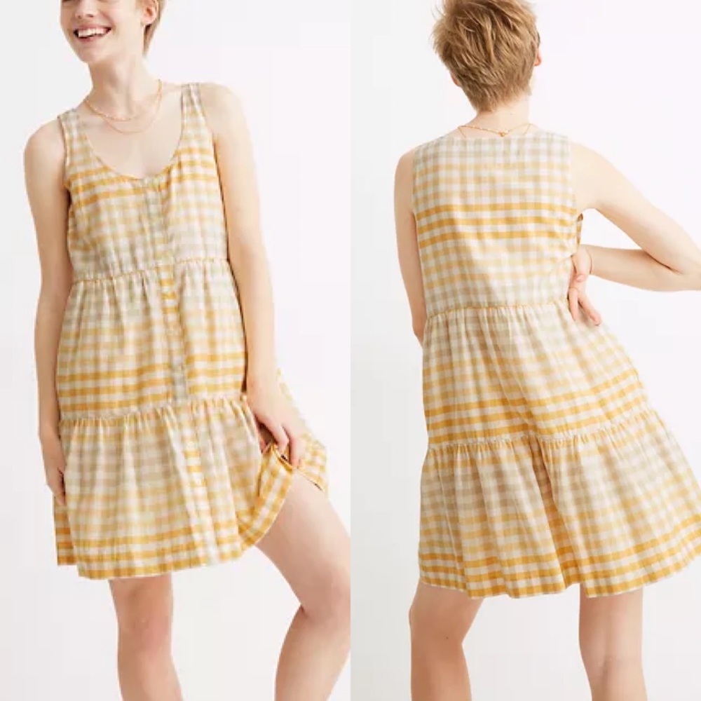 Madewell Yellow Gingham Sleeveless Sun Dress